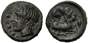 Sicilia, Tetras, Piakos, c. 425-400 a.C.; AE ... 