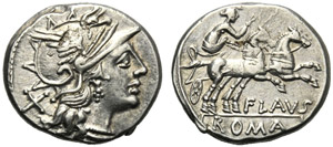 Decimius Flavus, Denario, Roma, 150 a.C.; AR ... 