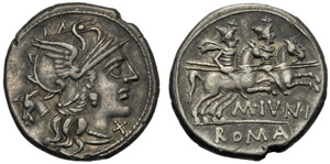 M. Iunius Silanus, Denario, Roma, 145 a.C.; ... 