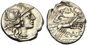 C. Valerius C.f. Flaccus, Denario, Roma, 140 ... 