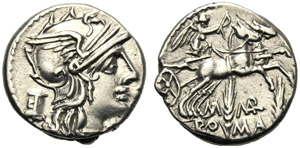 M. Marcius Mn.f., Denario, Roma, 134 a.C.; ... 