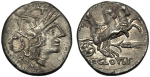T. Cloelius, Denario, Roma, 128 a.C.; AR (g ... 