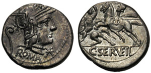 C. Servilius Vatia, Denario, Roma, 127 a.C.; ... 