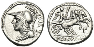 P. Servilius M.f. Rullus, Denario, Roma, 100 ... 