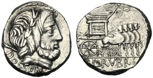 L. Rubrius Dossenus, Denario, Roma, 87 a.C.; ... 