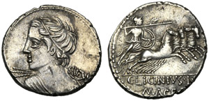 C. Licinius L.f. Macer, Denario, Roma, 84 ... 