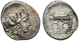 P. Furius Crassipes, Denario, Roma, 84 a.C.; ... 