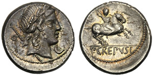 P. Crepusius, Denario, Roma, 82 a.C.; AR (g ... 