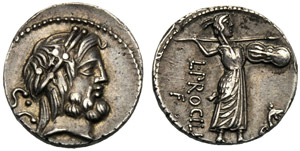 L. Procilius f., Denario, Roma, 80 a.C.; AR ... 
