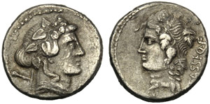 L. Cassius Q.f. Longinus, Denario, Roma, 78 ... 