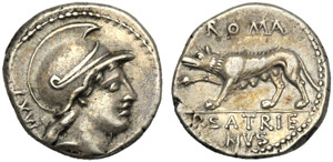 P. Satrienus, Denario, Roma, 77 a.C.; AR (g ... 