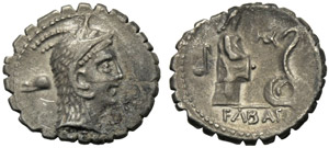 L. Roscius Fabatus, Denario serrato, Roma, ... 