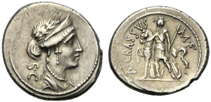 P. Licinius Crassus M.f., Denario, Roma, 55 ... 