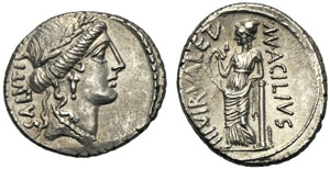 Mn. Acilius Glabrio, Denario, Roma, 49 a.C.; ... 