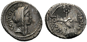 L. Mussidius Longus, Denario, Roma, 42 a.C.; ... 
