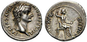 Tiberio (14-37), Denario, Lugdunum, 14-37 ... 