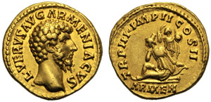 Lucio Vero (161-169), Aureo, Roma, 163 d.C.; ... 