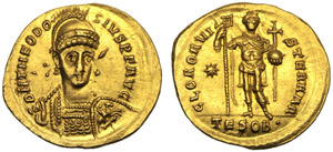 Teodosio II (408-450), Solido, Tessalonica, ... 