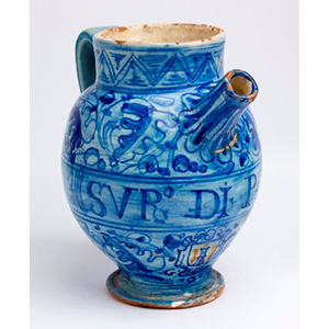 Tuscan ceramic jug with painted cartouche ... 