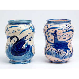 A pair of ceramic painted Albarelli, ... 