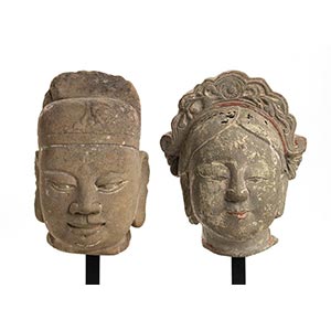 TWO STONE MAN AND WOMAN HEADSChina, Qing ... 