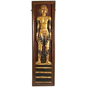 A PARTIALLY GILT WOOD PANEL WITH JAIN SIDDHA ... 