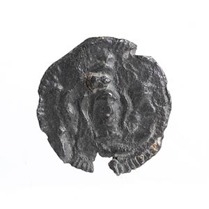 Greek lead seal with fronting helmeted head ... 