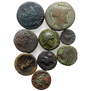 Magna Graecia, lot of 9 Greek Æ coins, to ... 