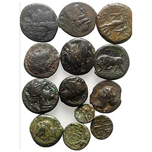 Lot of 13 Greek Æ coins, including Magna ... 