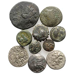 Lot of 10 Greek AR and Æ coins, including ... 