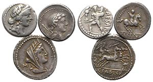 Lot of 3 Roman Republican AR Denarii, to be ... 