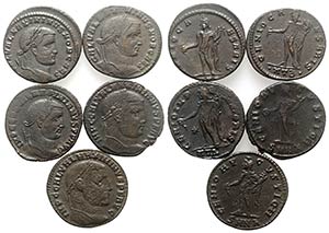 Lot of 5 Roman Imperial Æ Folles, including ... 