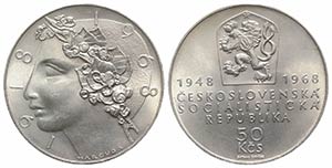 Czechoslovakia. AR 50 Korun 1968, 50th ... 