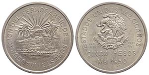 Mexico. AR 5 Pesos 1950 (40mm, 27.77g, 12h). ... 