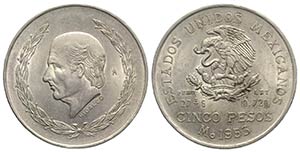 Mexico. AR 5 Pesos 1953 (40mm, 27.83g, 6h). ... 