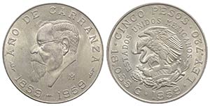 Mexico. AR 5 Pesos 1959, Centennial of ... 