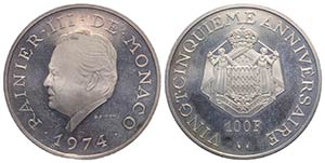 Monaco. Rainier III. AR 100 Francs 1974 ... 