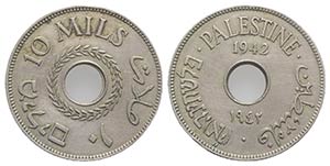 Palestine. AR 10 Mils 1942 (27mm, 6.44g, ... 