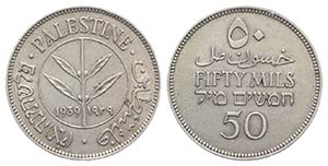 Palestine. AR 50 Mils 1939 (23.5mm, 5.85g, ... 