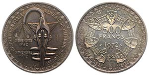 West African States. AR 500 Francs 1972 ... 