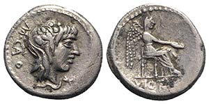 M. Cato, Rome, 89 BC. AR Quinarius (13mm, ... 