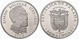 PANAMA - Repubblica - 20 Balboa - 1974 - AG ... 