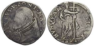 ROMA - Sisto V (1585-1590) - Testone - Busto ... 