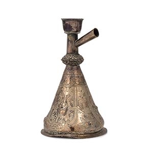 Indo-Persian Silver Inlaid Bidriware Hookah ... 