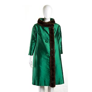 SATIN MINK FUR OVERCOAT60sEmerald green silk ... 