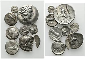 Lot of 8 Greek AR coins (one broken), to be ... 