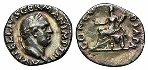 Vitellius (AD 69). AR Denarius (18mm, 3.43g, ... 