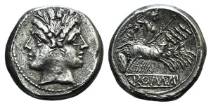 Anonymous, c. 225-212 BC. AR Quadrigatus ... 