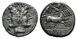 Anonymous, c. 225-212 BC. AR Quadrigatus ... 