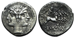 Anonymous, c. 225-212 BC. AR Quadrigatus ... 